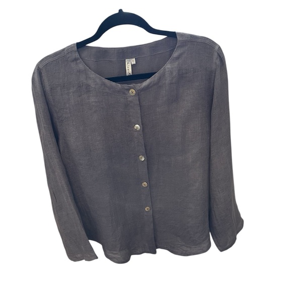 kleen Tops - Kleene Gray LINEN Button-Up Oversized Long Sleeve Top Size XS